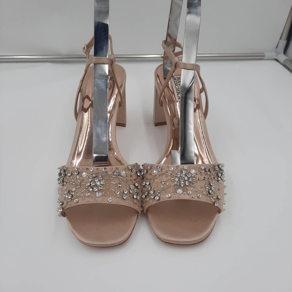 NEW Badgley Mischka Blaine Latte Embellished Crystals and beading Block Heel 6 - Picture 3 of 13